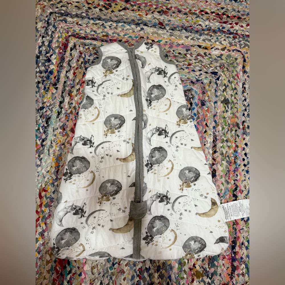 Burt's Bees White Sleep Sack with Gray and Gold Moon Print
